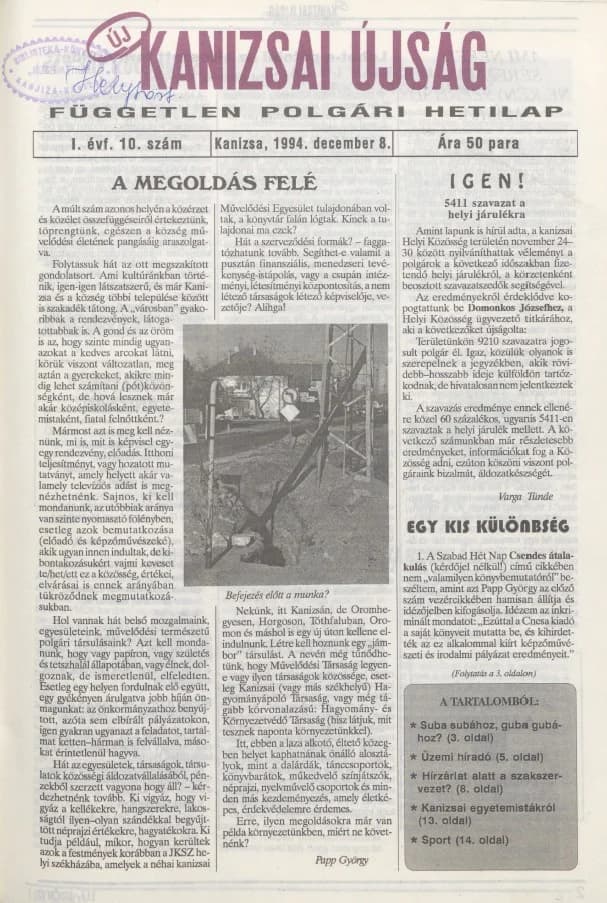 Új Kanizsai Újság, 1. évf. 1994. december 8. 10. sz.