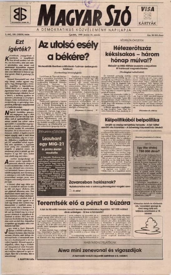 Magyar Szó, 50. évf. 1993. június 16. 160. sz. 1–12. oldal