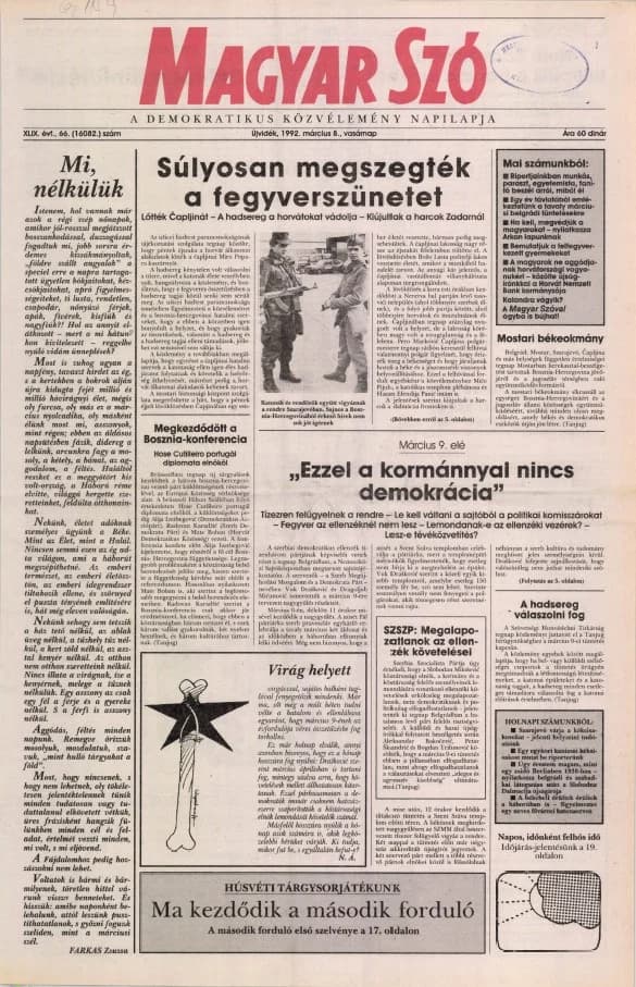 Magyar Szó, 49. évf. 1992. március 8. 66. sz. 1–32. oldal