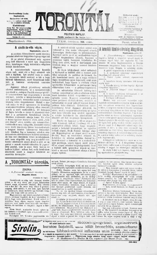 Torontál, 33. évf. 1904. július 22. 166. sz.