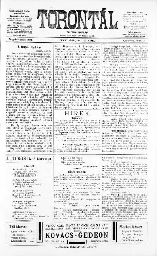Torontál, 31. évf. 1902. július 17. 162. sz.