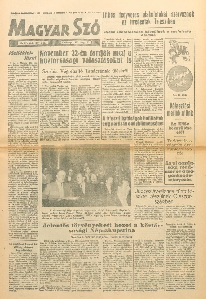 Magyar Szó, 10. évf. 1953. szeptember 13. 252. sz. 1–16. oldal