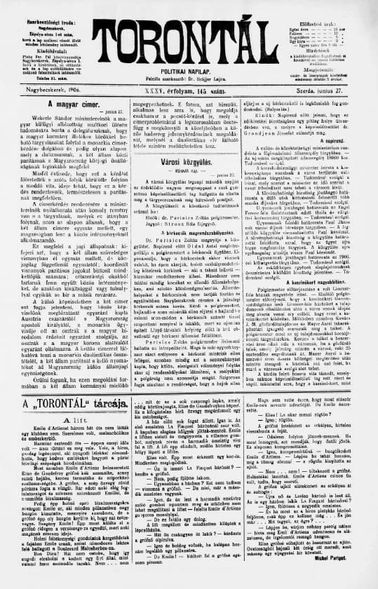 Torontál, 35. évf. 1906. június 27. 145. sz.