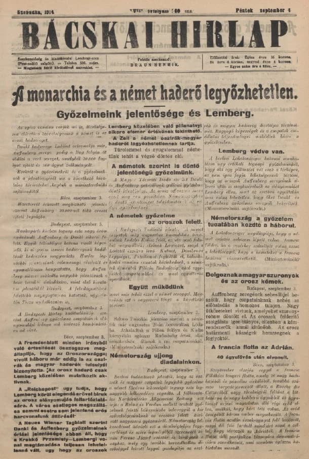 Bácskai Hirlap, 18. évf. 1914. szeptember 4. 200. sz.