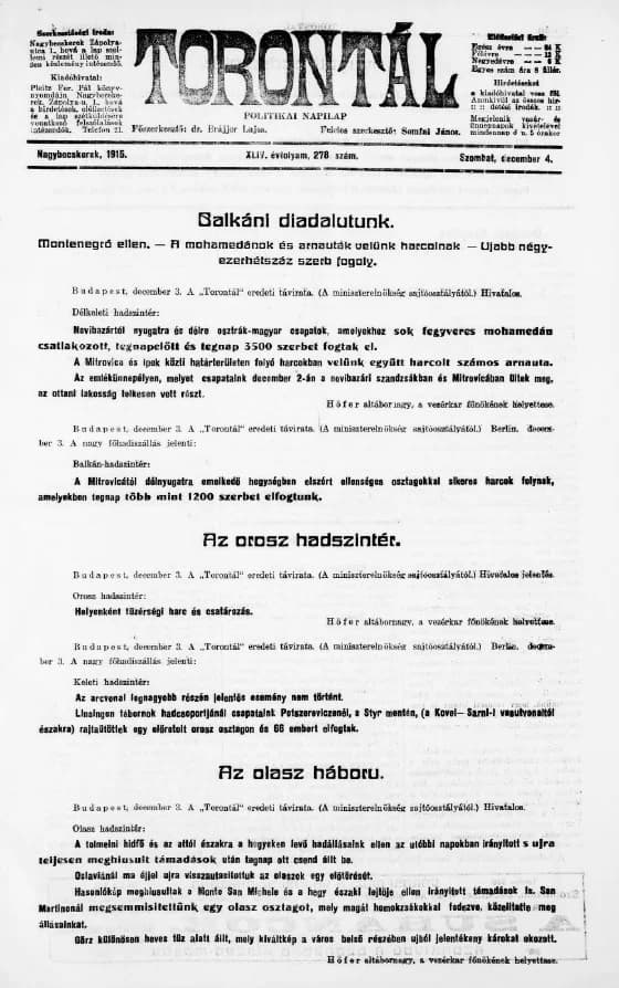 Torontál, 44. évf. 1915. december 4. 278. sz.