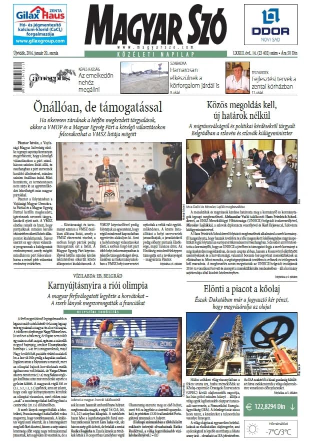 Magyar Szó, 73. évf. 2016. január 20. 14. sz. 1–16. oldal
