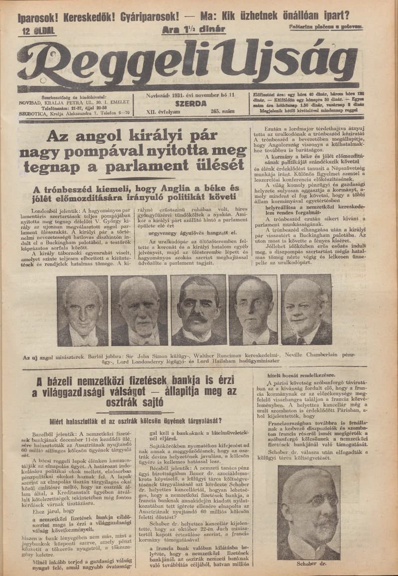 Reggeli Újság, 12. évf. 1931. november 11. 265. sz.