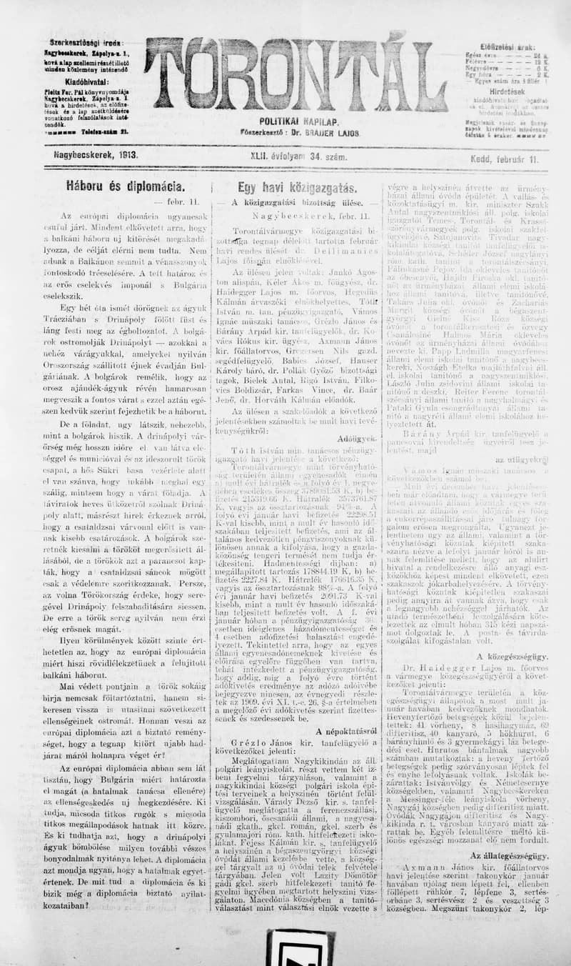Torontál, 42. évf. 1913. február 11. 34. sz.