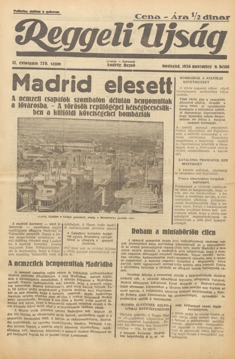 Reggeli Újság, 17. évf. 1936. november 9. 278. sz.