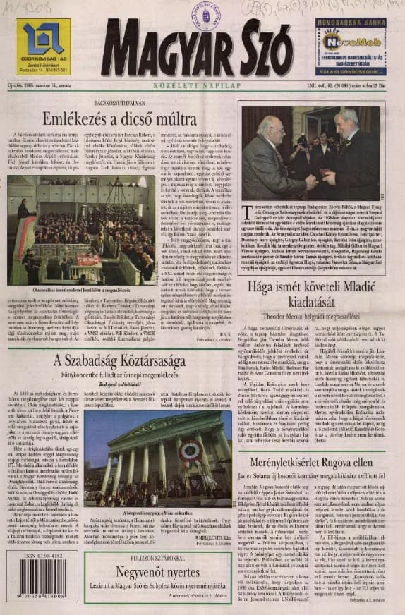 Magyar Szó, 62. évf. 2005. március 16. 62. sz. 1–20. oldal