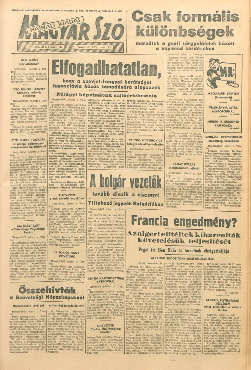 Magyar Szó, 15. évf. 1958. november 15. 284. sz. 1–16. oldal