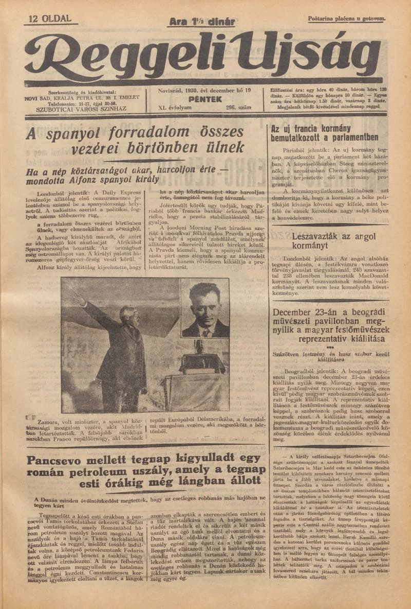 Reggeli Újság, 11. évf. 1930. december 19. 296. sz.