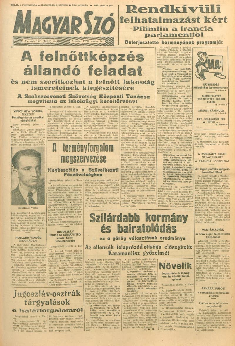 Magyar Szó, 15. évf. 1958. május 14. 127. sz. 1–18. oldal