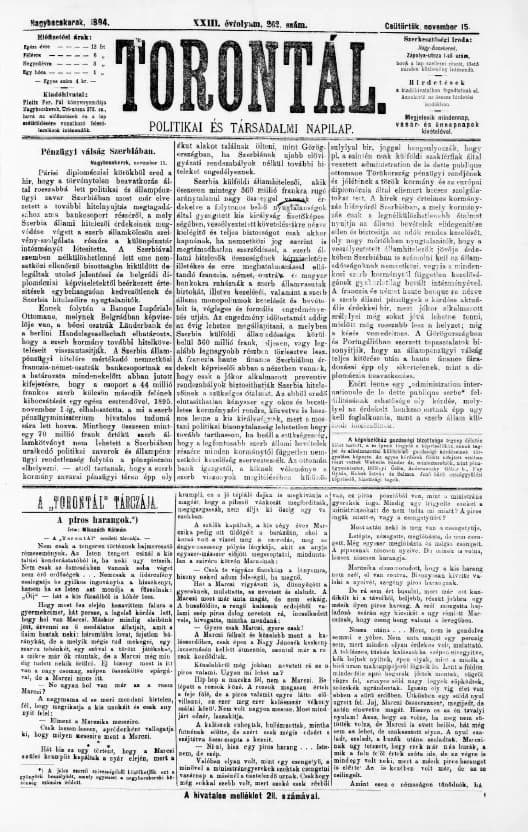 Torontál, 23. évf. 1894. november 15. 262. sz.