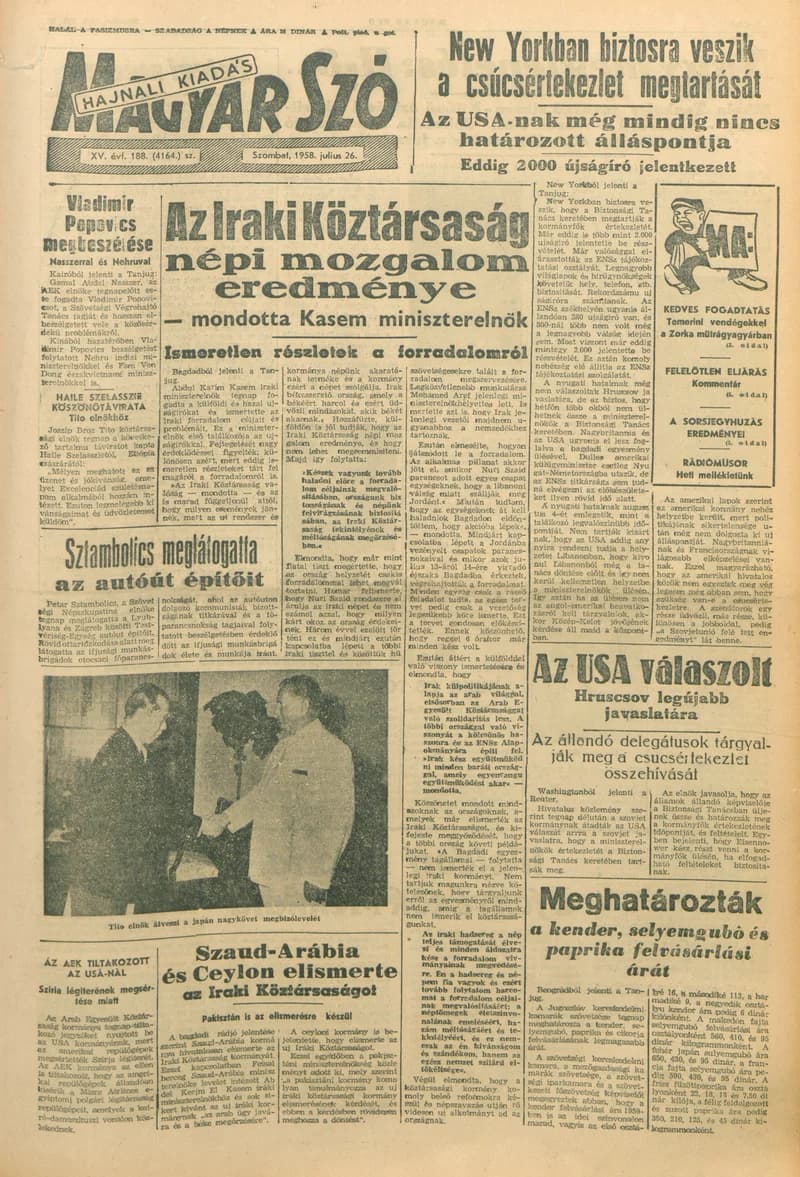 Magyar Szó, 15. évf. 1958. július 26. 188. sz. 1–16. oldal