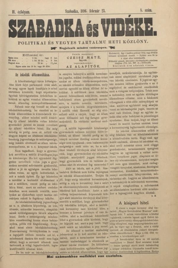 Szabadka és vidéke II, 4. évf. 1896. február 23. 8. sz.