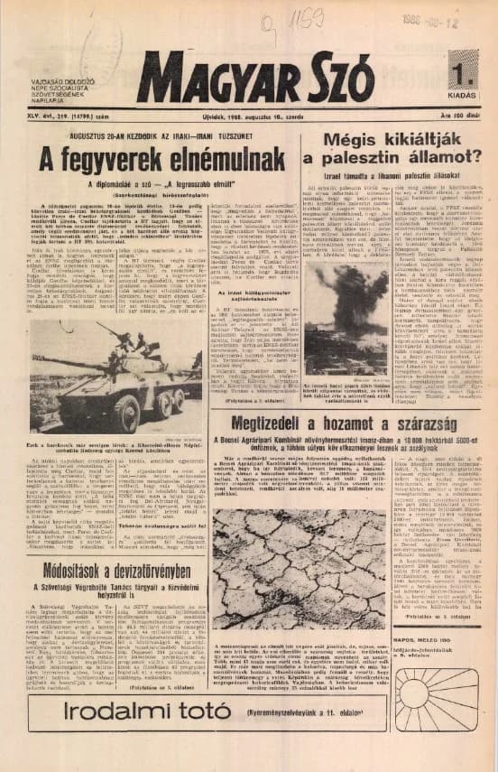 Magyar Szó, 45. évf. 1988. augusztus 10. 219. sz. 1–16. oldal