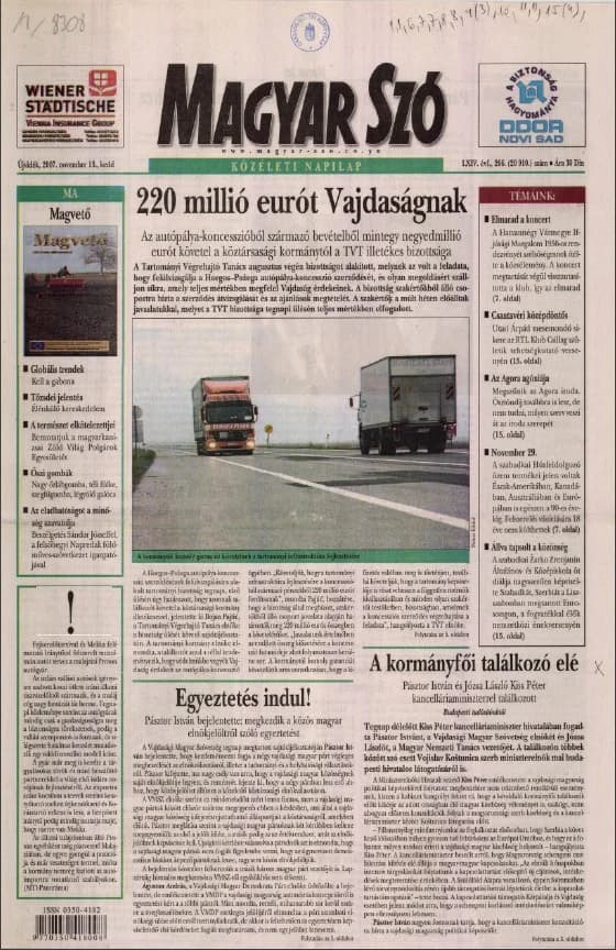 Magyar Szó, 64. évf. 2007. november 13. 266. sz. 1–20. oldal