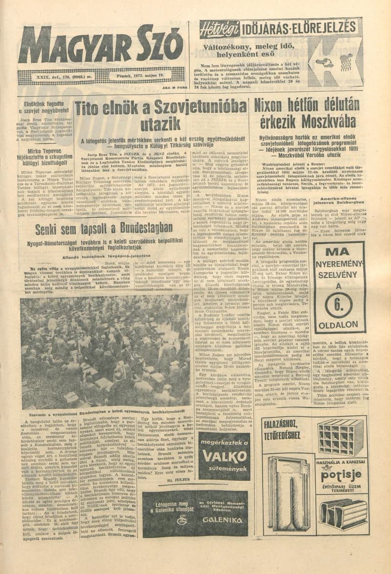 Magyar Szó, 29. évf. 1972. május 19. 136. sz. 1–16. oldal