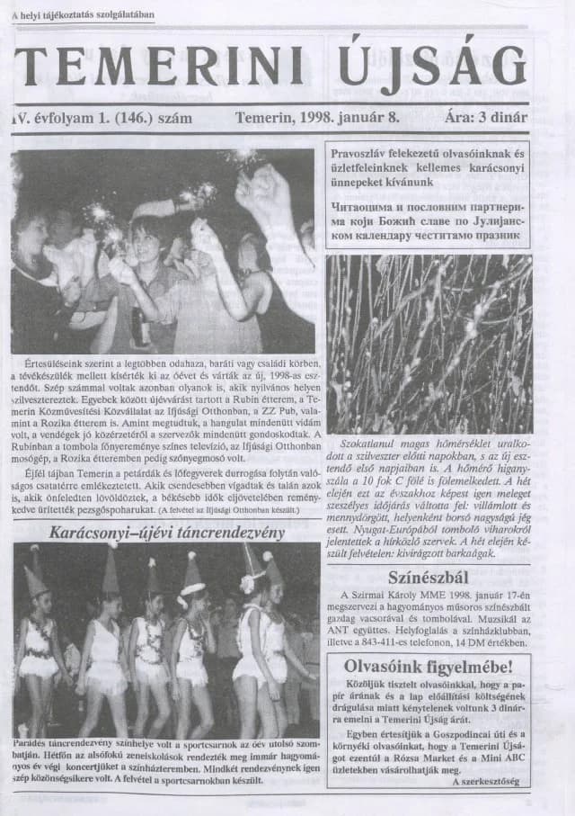 Temerini Újság, 4. évf. 1998. január 8. 1. sz.