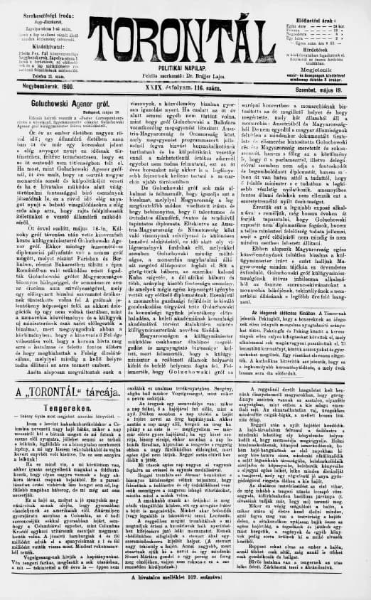 Torontál, 29. évf. 1900. május 19. 116. sz.