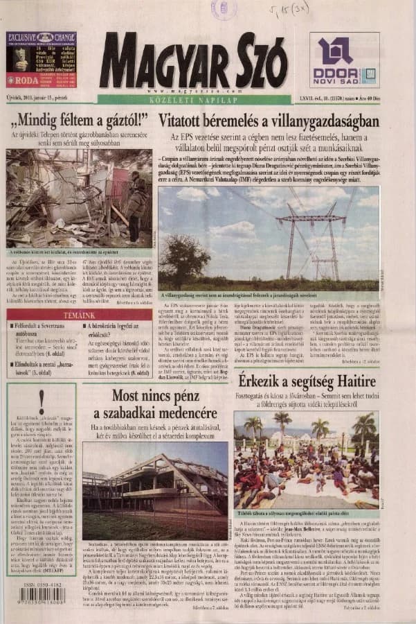 Magyar Szó, 67. évf. 2010. január 15. 10. sz. 1–20. oldal