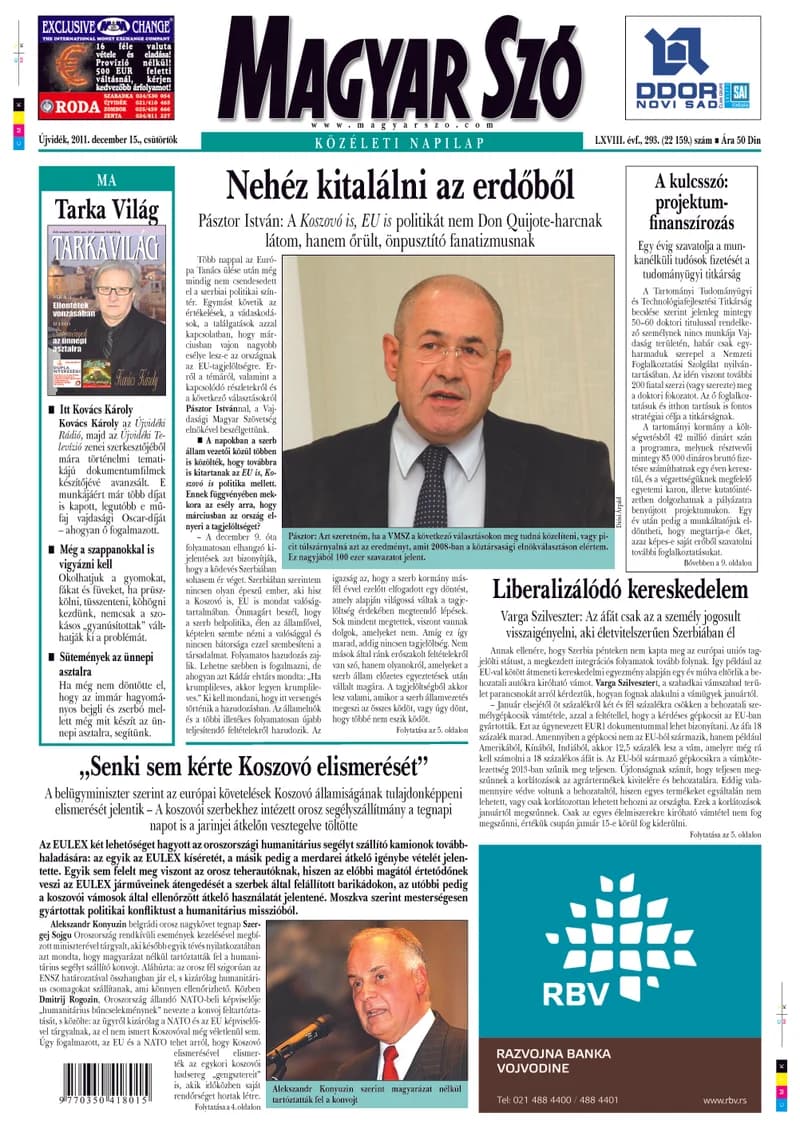 Magyar Szó, 68. évf. 2011. december 15. 293. sz. 1–20. oldal