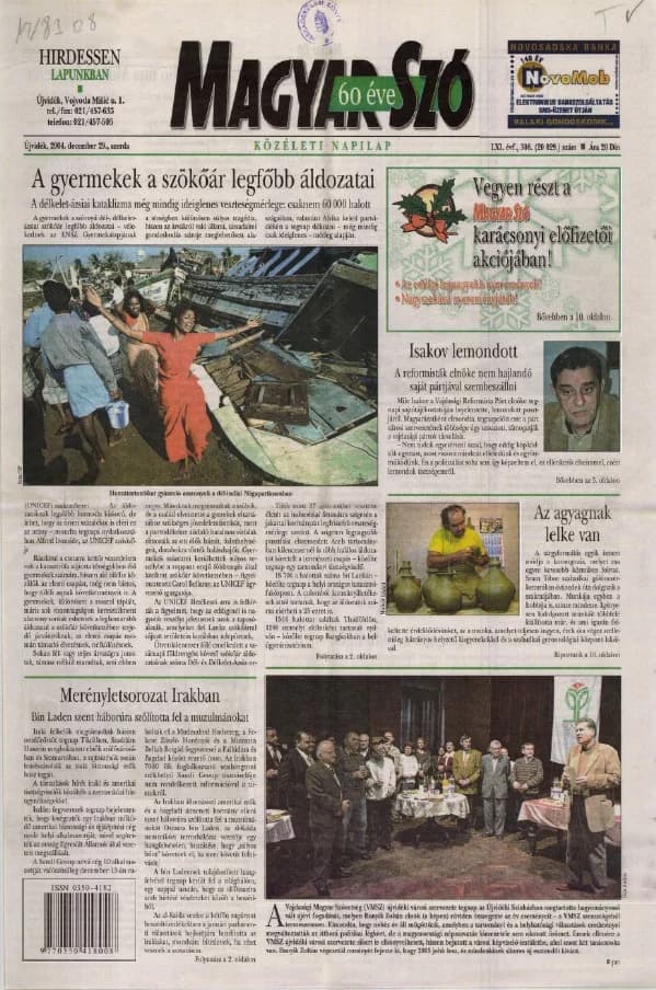 Magyar Szó, 61. évf. 2004. december 29. 306. sz. 1–20. oldal