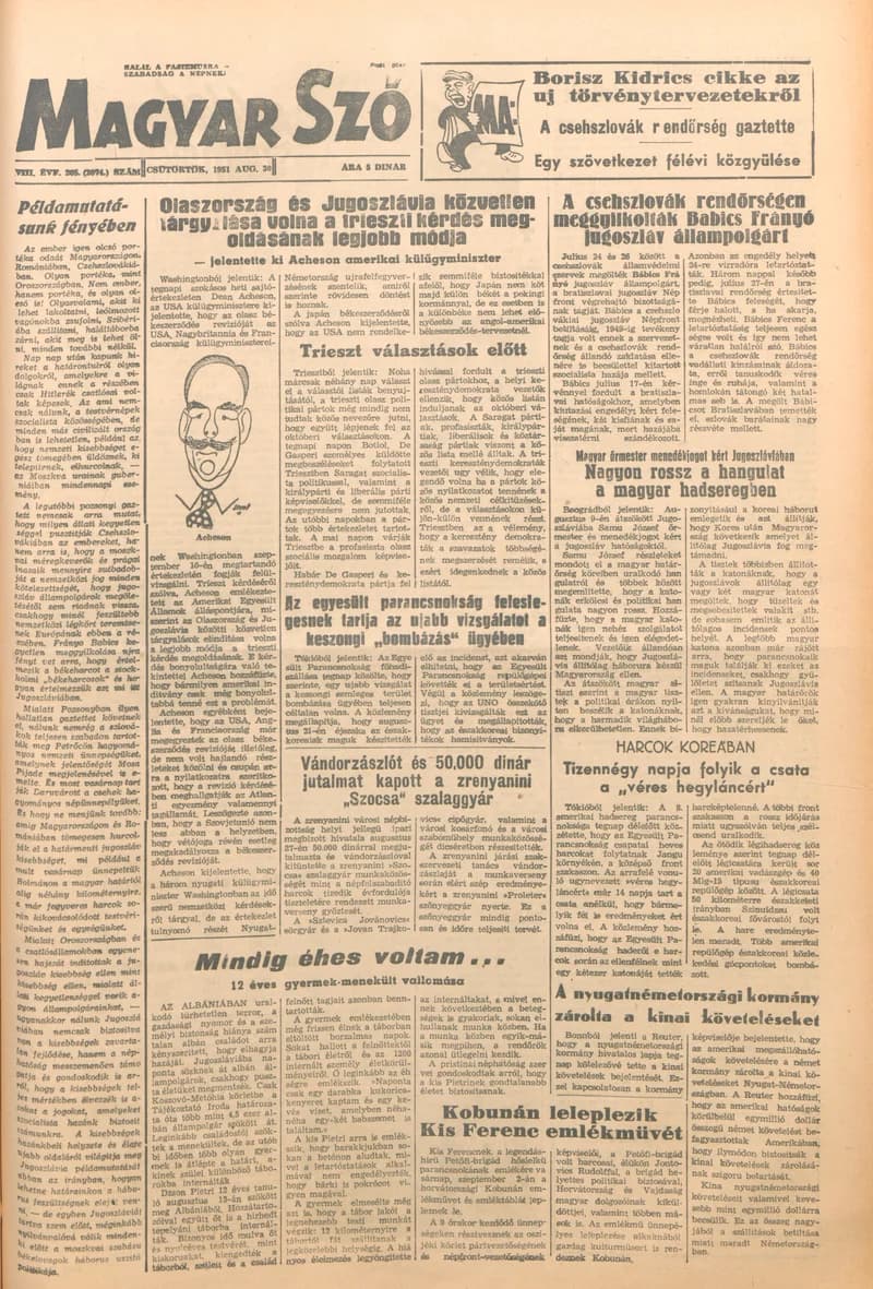 Magyar Szó, 8. évf. 1951. augusztus 30. 205. sz. 1–6. oldal