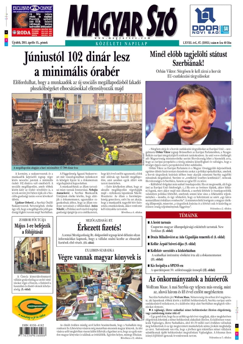 Magyar Szó, 68. évf. 2011. április 15. 87. sz. 1–20. oldal