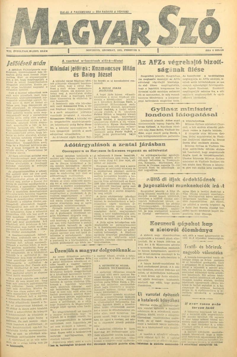 Magyar Szó, 8. évf. 1951. február 3. 28. sz. 1–4. oldal