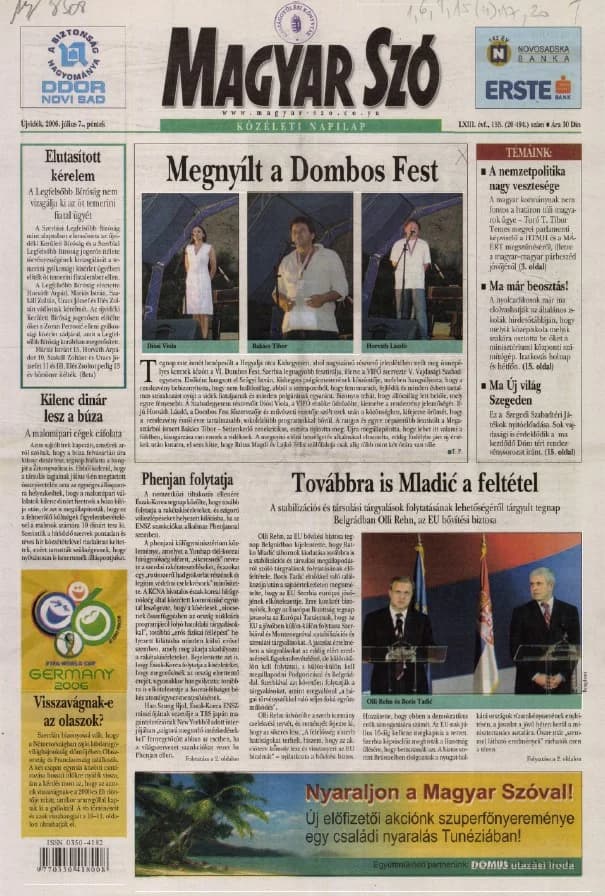 Magyar Szó, 63. évf. 2006. július 7. 155. sz. 1–20. oldal