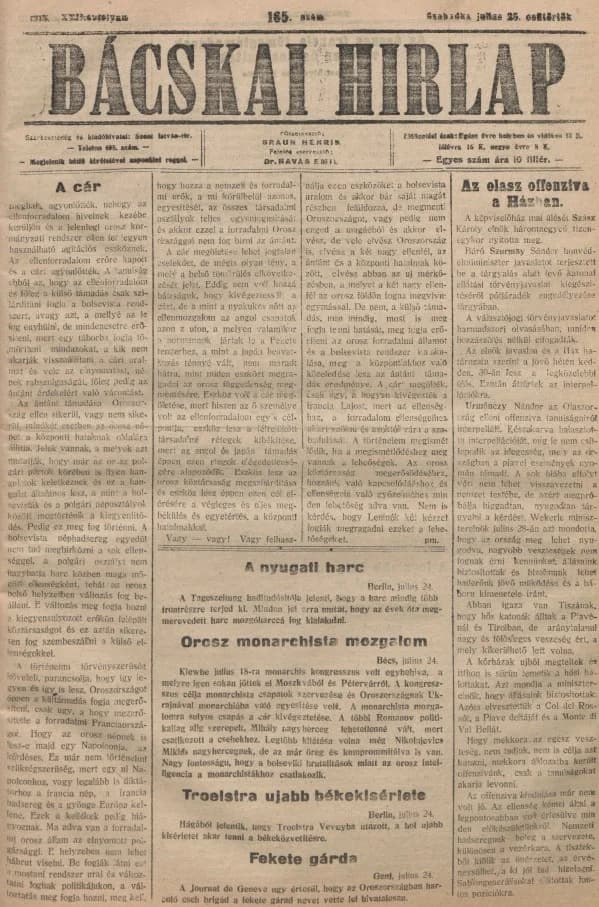 Bácskai Hirlap, 22. évf. 1918. július 25. 165. sz.