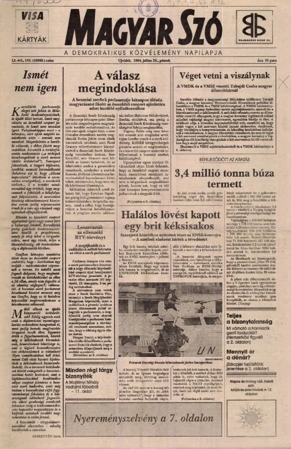 Magyar Szó, 51. évf. 1994. július 29. 156. sz. 1–16. oldal