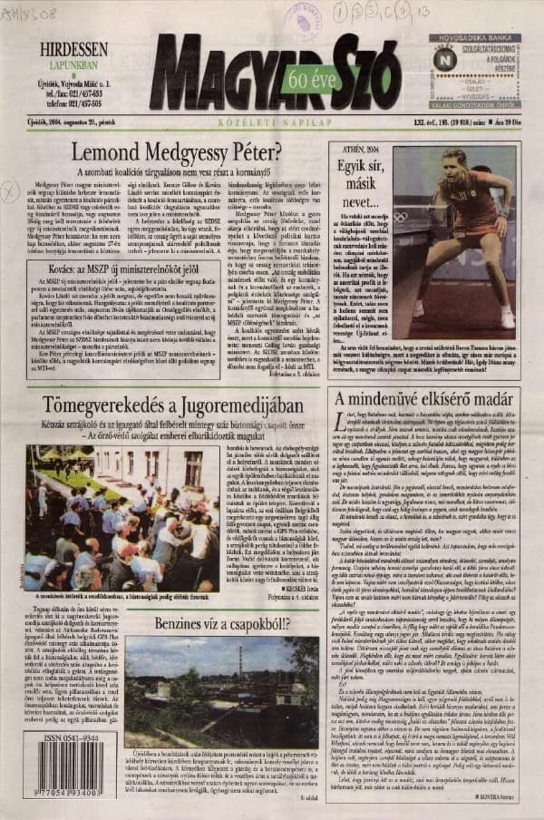 Magyar Szó, 61. évf. 2004. augusztus 20. 195. sz. 1–20. oldal