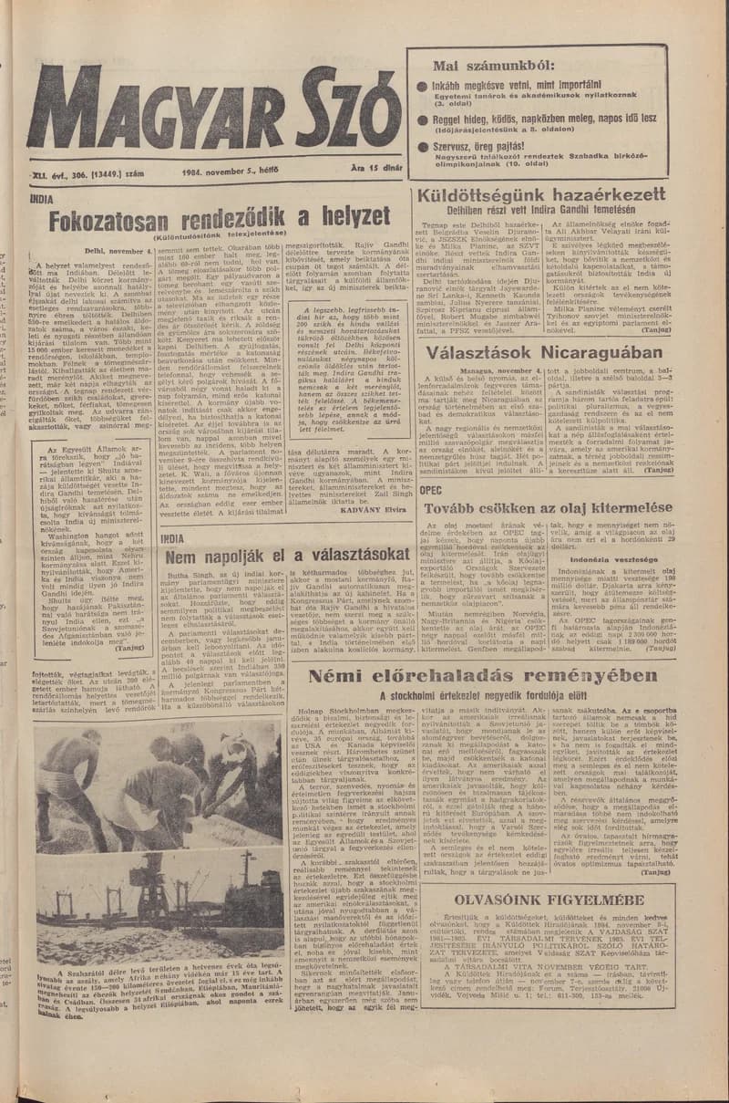 Magyar Szó, 41. évf. 1984. november 5. 306. sz. 1–8. oldal