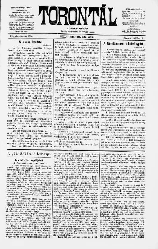 Torontál, 35. évf. 1906. október 3. 225. sz.