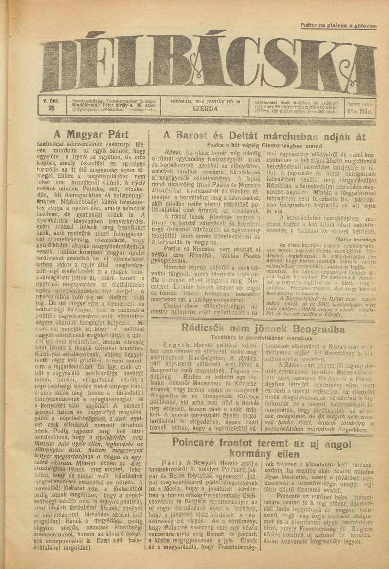 Délbácska, 5. évf. 1924. január 30. 25. sz.