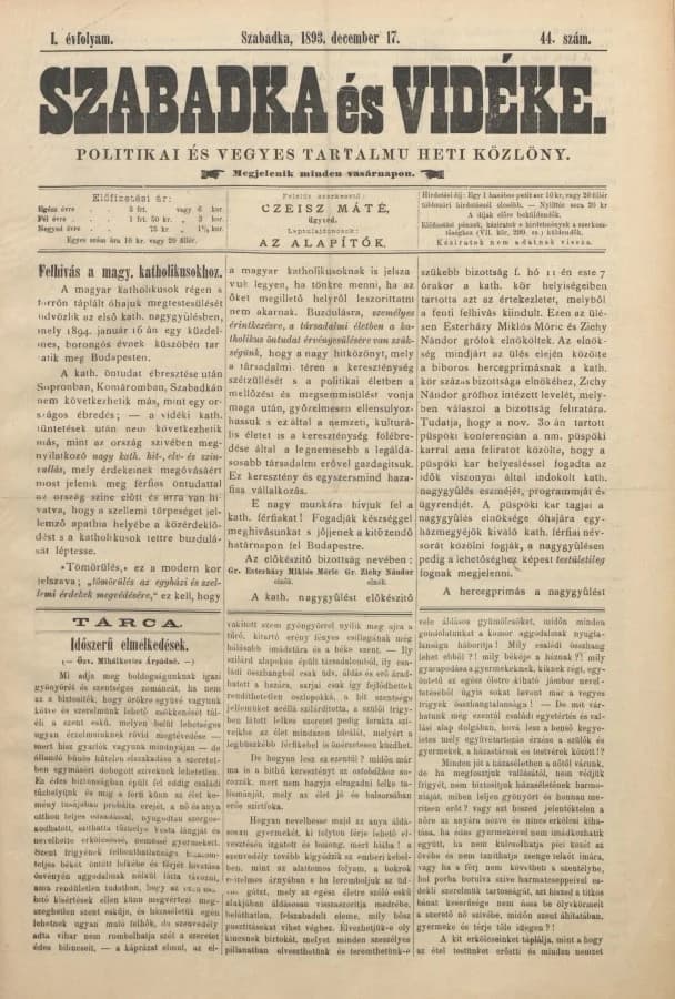 Szabadka és vidéke II, 1. évf. 1893. december 17. 44. sz.
