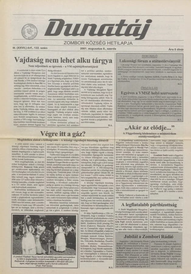 Dunatáj, 3. évf. 2001. augusztus 8. 122. sz.