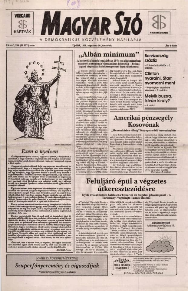 Magyar Szó, 55. évf. 1998. augusztus 20. 198. sz. 1–16. oldal