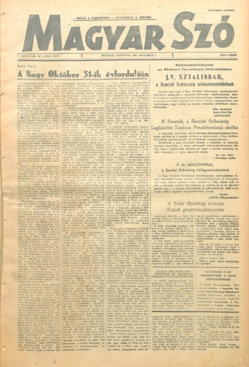 Magyar Szó, 5. évf. 1948. november 7. 267. sz. 1–4. oldal
