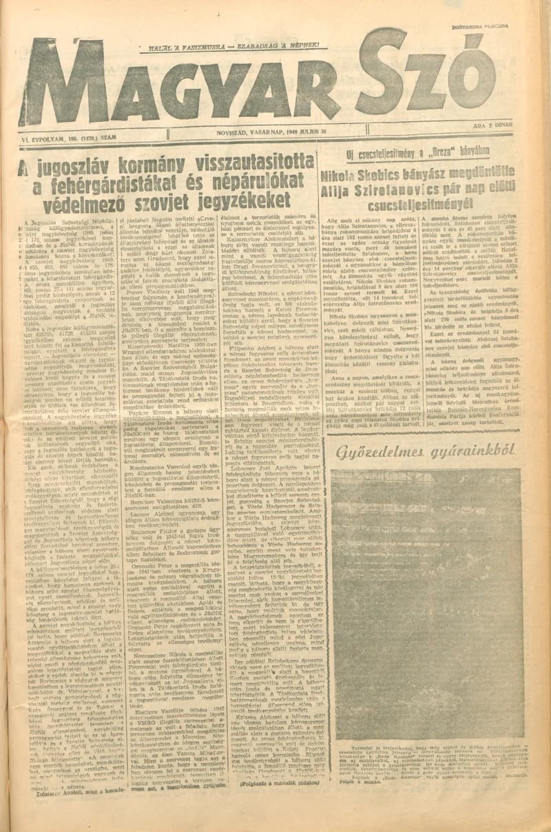 Magyar Szó, 6. évf. 1949. július 31. 180. sz. 1–4. oldal