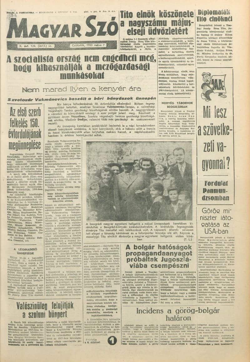 Magyar Szó, 10. évf. 1953. május 7. 124. sz. 1–12. oldal