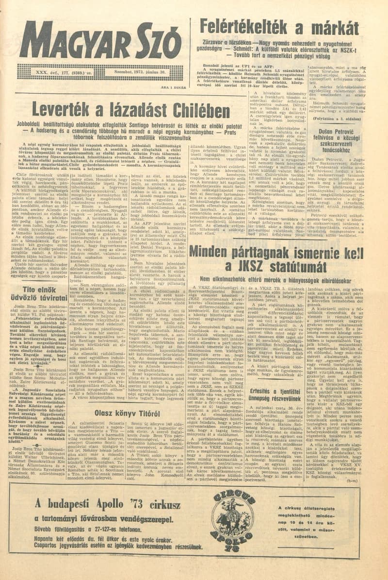Magyar Szó, 30. évf. 1973. június 30. 177. sz. 1–20. oldal