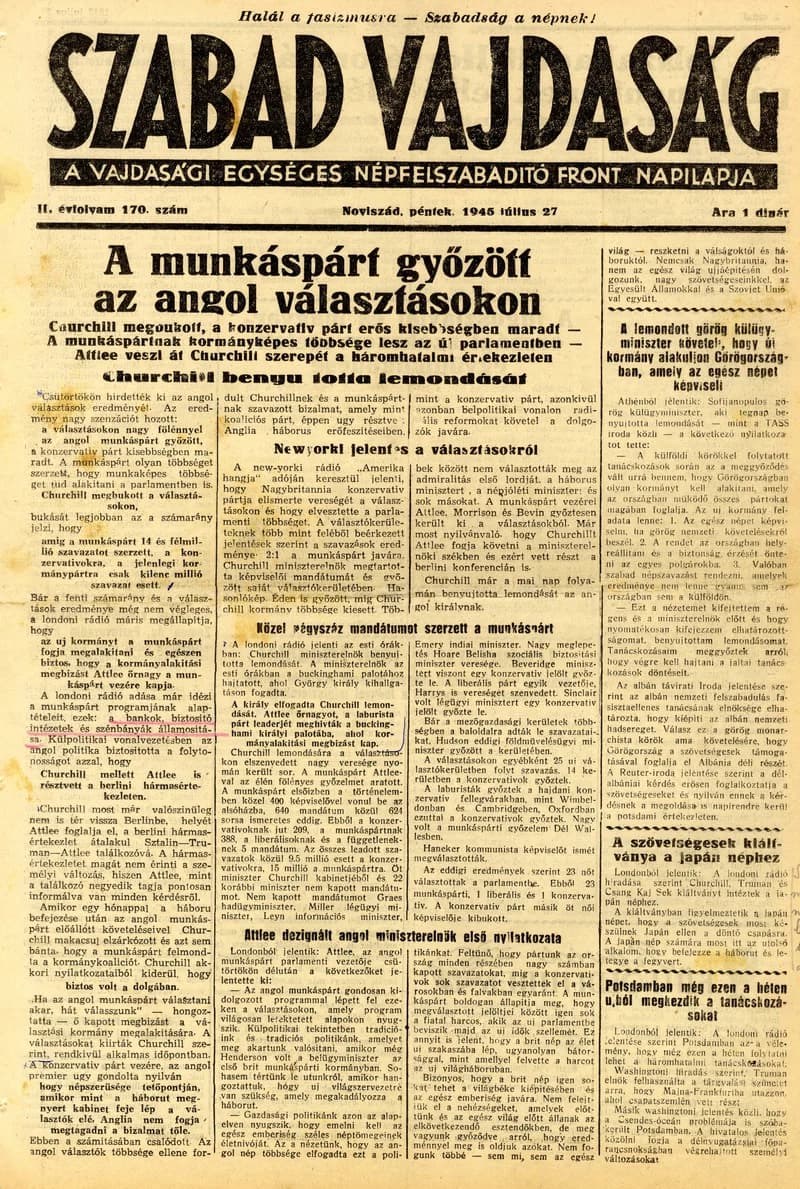 Szabad Vajdaság, 2. évf. 1945. július 27. 170. sz.