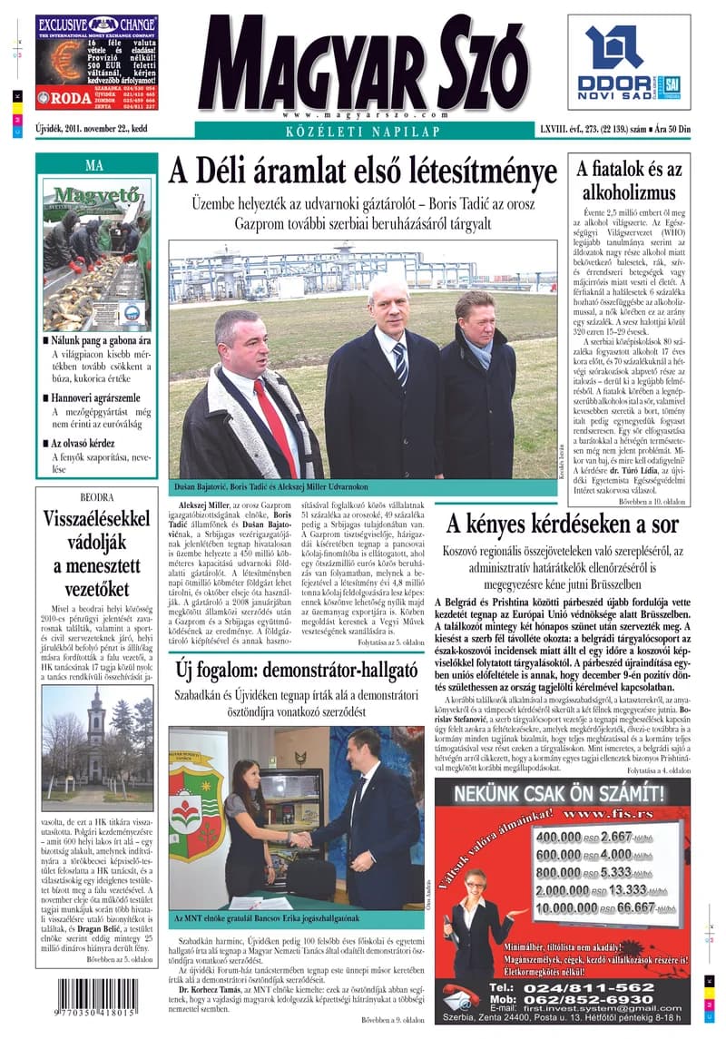 Magyar Szó, 68. évf. 2011. november 22. 273. sz. 1–20. oldal