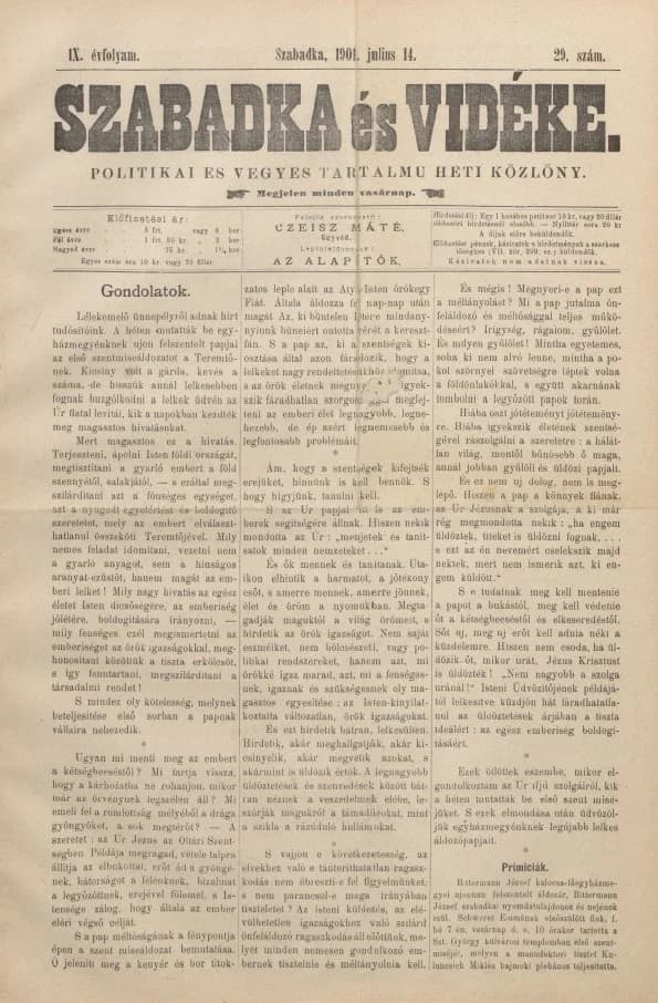 Szabadka és vidéke II, 9. évf. 1901. július 14. 29. sz.