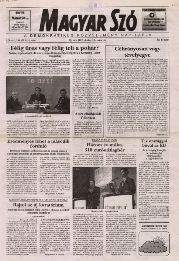 Magyar Szó, 59. évf. 2002. október 10. 239. sz. 1–16. oldal