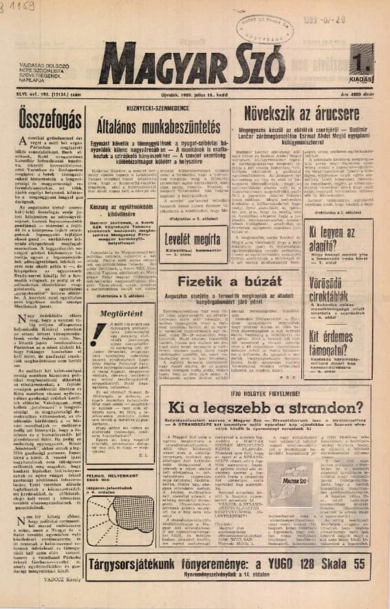 Magyar Szó, 46. évf. 1989. július 18. 194. sz. 1–16. oldal